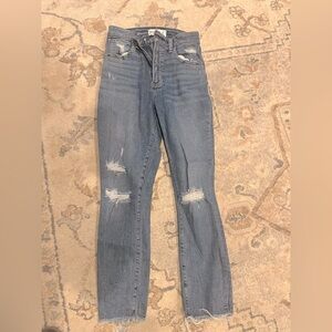 A&F Women's Light Blue Distressed super Skinny Jeans- curve love